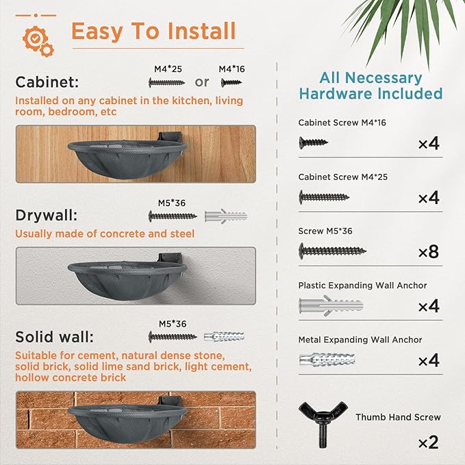 Cat Hammock Wall Mounted, Foldable & Stable Cat Beds- Breathable Cat Wall Shelves for Sleeping, Playing, Climbing, and Lounging - Maximum Hold Up to 30lb (Gray)-PawvioPets