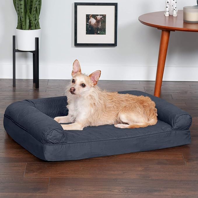 Furhaven Orthopedic Dog Bed for Medium/Small Dogs w/ Removable Bolsters & Washable Cover, For Dogs Up to 35 lbs - Quilted Sofa - Iron Gray, Medium-PawvioPets