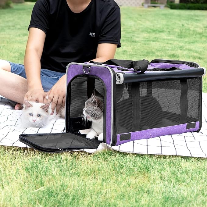 Carrying Bag for Yorkie Dog Travel Kennel Ventilated Softside Pet Carrier Tiny Dog Crate for Teacup Poodle 12lb Large Kitty Transport Cage with Cover Chihuahua Supply Purple-PawvioPets