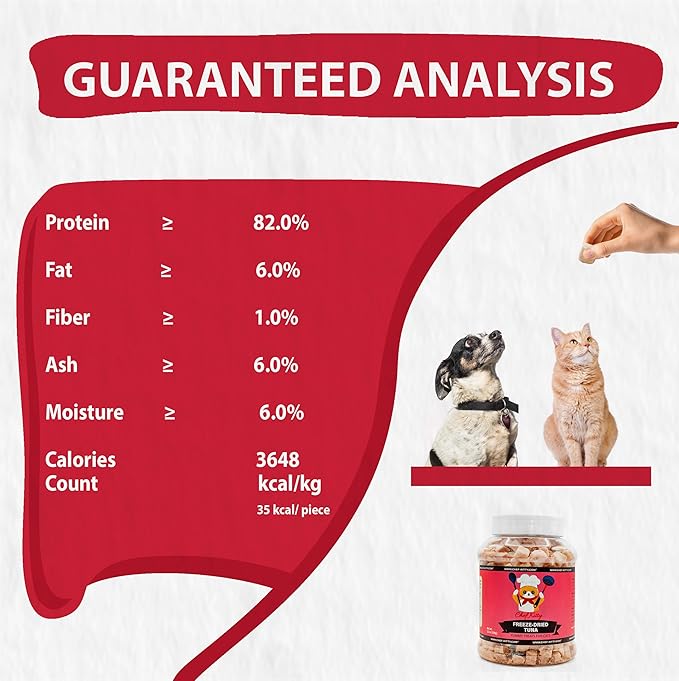 Freeze-Dried Tuna Treats for Cats & Dogs – 100% Wild Caught, Single Ingredient, High-Protein, Healthy Snack – No Additives or Preservatives – 7.4oz - Inspected & Tested in USA-PawvioPets