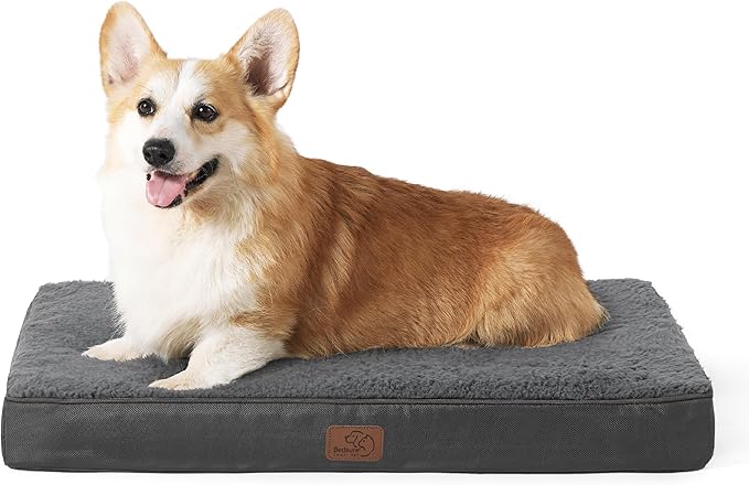 Bedsure Large Dog Bed for Crate - Orthopedic Flat Pet Beds with Removable Washable Cover, Egg Crate Foam Crate Mat, Suitable for Pet Up to 50 lbs-PawvioPets