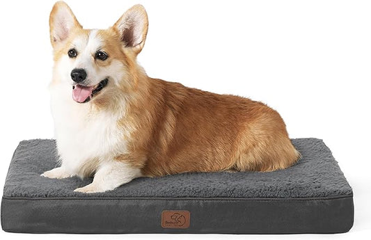 Bedsure Large Dog Bed for Crate - Orthopedic Flat Pet Beds with Removable Washable Cover, Egg Crate Foam Crate Mat, Suitable for Pet Up to 50 lbs-PawvioPets