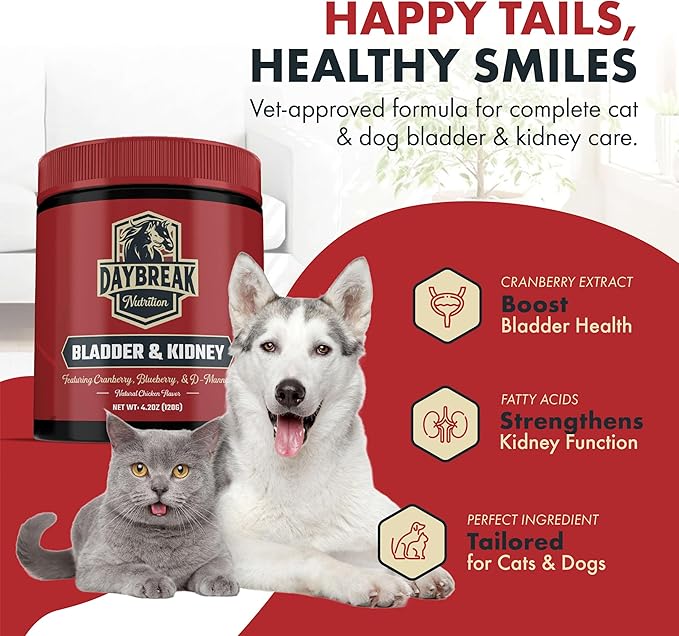 Bladder and Kidney Relief for Dogs & Cats by Daybreak Nutrition | Powder Cranberry Supplement for Dogs and Cat for UTI Treatment & Urinary Support | Dog & Cat Urinary Tract Infection Remedy Supplement-PawvioPets