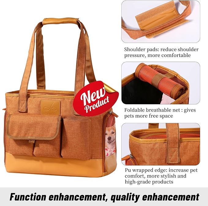 Cat Carrier, Dog Carrier, Pet Carrier, Foldable Waterproof Premium PU Leather Oxford Cloth Dog Purse, Portable Bag Carrier for Small to Medium Cat and Small Dog-Brown-PawvioPets