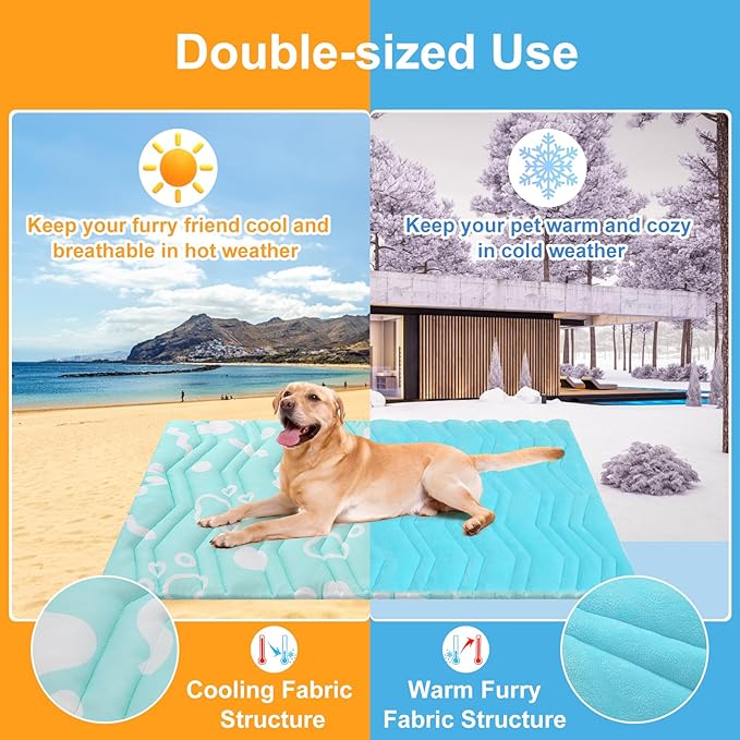 BEAUTYZOO Upgrade Dog Cooling Mat Extra Large, Reversible Self-Cooling Mat for Dogs, Thicken Pet Ice Cool Pad Blanket for Summer Kennel Sofa Bed Floor Car Seat, Machine Washable&Foldable, 59"x40"-PawvioPets