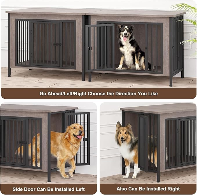 EasyCom 39.96" XL Wooden Large Dog Crate Furniture for Medium and Large Breed, Chew-Resistant Dog Kennel Furniture Indoor with 2 Doors and 3.94" Raised Feet, as TV Stand, End Table, Crate Table-PawvioPets