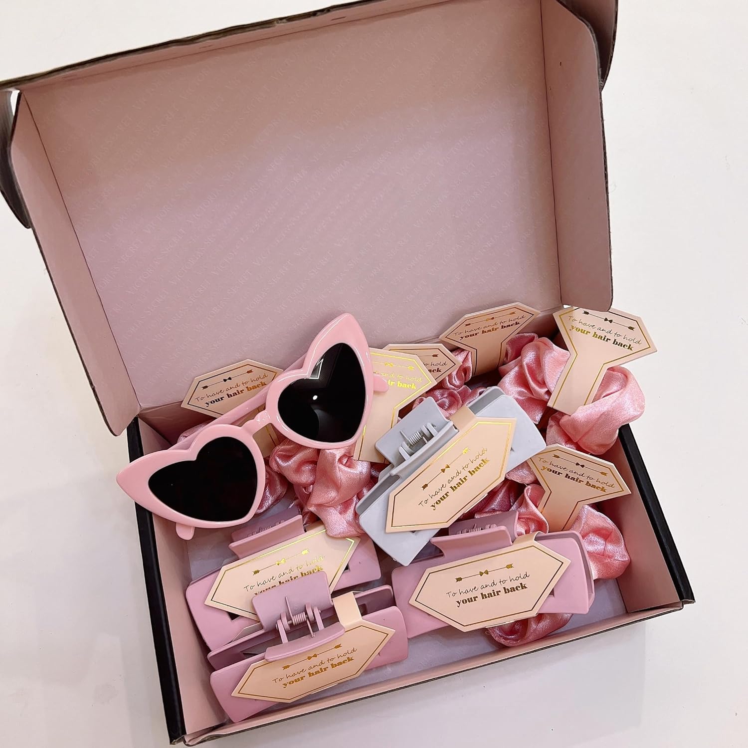 36pcs Bridesmaid Scrunchies Proposal Gifts Bachelorette Hair Claws Clips Girls heart sunglasses for Wedding Party Favors (White&Pink)