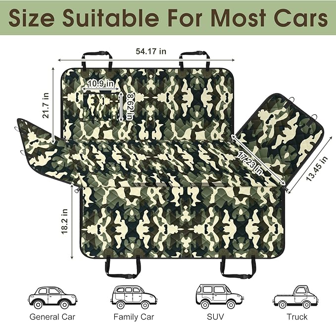 Dog Car Seat Cover, Durable Waterproof Scratch Proof Nonslip Dog Hammock, Pet Back Seat Covers with Pocket for Cars SUVs and Trucks - S, Camouflage-PawvioPets