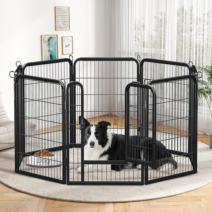 40 Inch Dog Playpen - 8 Panels Metal Pet Exercise Pen for Medium-Large Dogs, Indoor/Outdoor Dog Fence for Yard, Garden, Camping & RV Travel-PawvioPets
