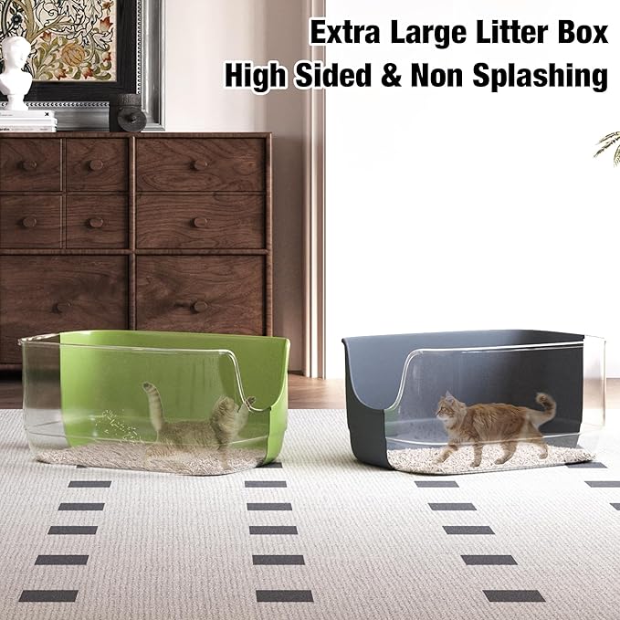 Gefryco Jumbo Cat Litter Box with High Sides, Extra Large for Muti Cats Open Big Cat Litter Box Anti-Splashing, High Wall Litter Tray for Indoor Medium and Large Cats(2Pack)-PawvioPets
