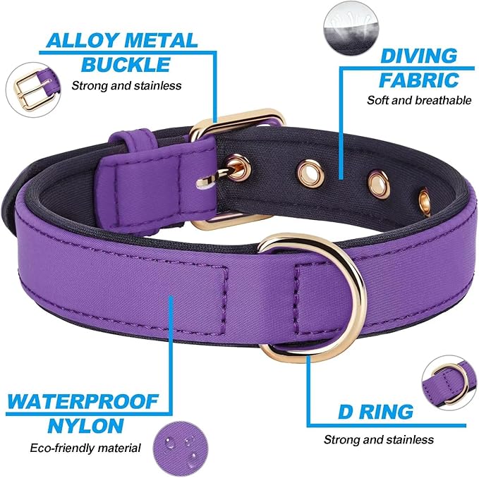 Didog Soft Padded Dog Collars for Small Dogs, Lightweight and Breathable Dog Collar with Metal Buckle for Puppy, Purple, S-PawvioPets