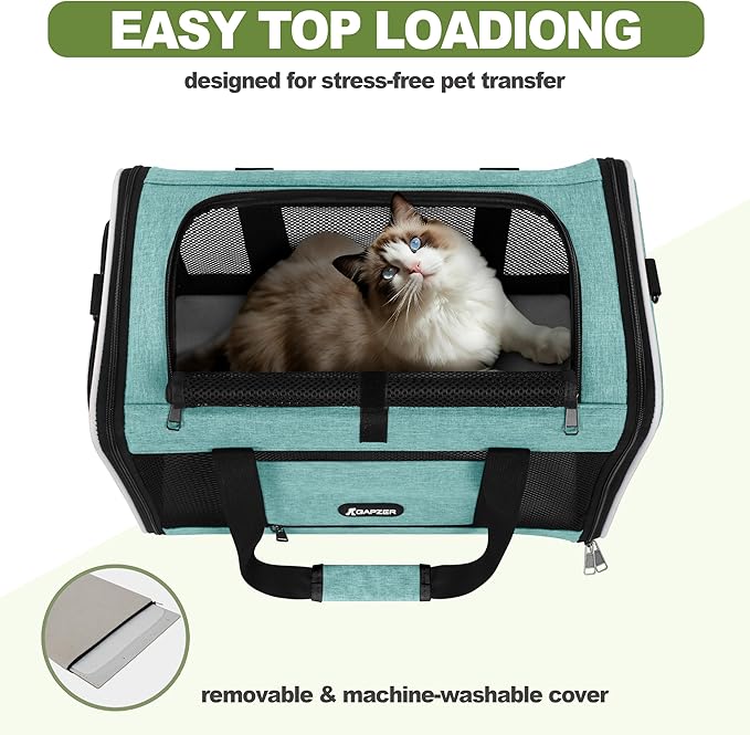 Cat Carrier 18"x11"x11" TSA Approved Ventilated Top Open Softsided Pet Air Travel Bag, Small Animal Basic Crate Shih Tzu Dog Kennel Carry Case, 4-Mesh-Side Kitty Carry on up to 20lbs Teal-PawvioPets