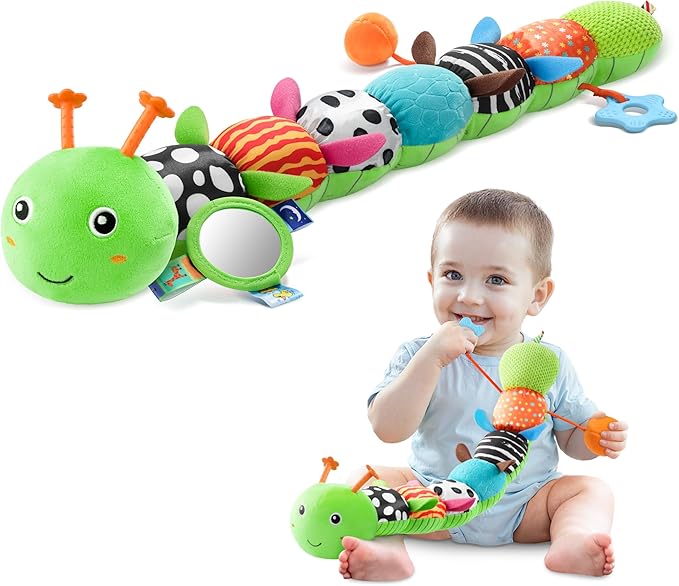 Baby Toys 0-6-12 Months,Musical Caterpillar Stuffed Animals Activity Infant Toys with Crinkle,Rattles,Mirror&Pull String,Muti-Sensory Toys Gifts for Newborn Tummy Time,Kelly Green|Leafy-PawvioPets