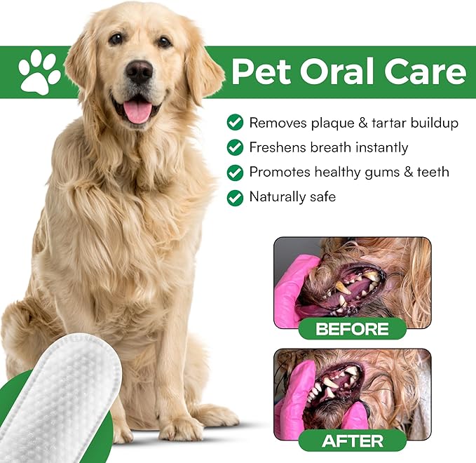 Dog Teeth Cleaning Wipes, Fights Plaque, Freshens Breath & Promotes Gum Health, No-Rinse Finger Toothbrush, Gentle & Naturally Safe, Completes Your Dog Tooth Brushing Kit, 50 Count-PawvioPets