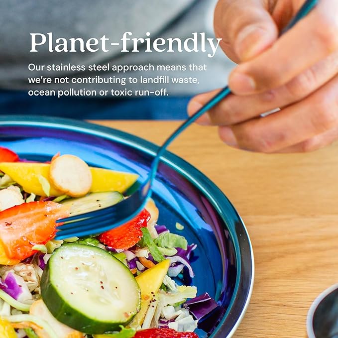 Ahimsa Stainless Steel Kids Utensils - Kids Fork and Spoon Set, Pediatrician Designed Toddler Utensils, 100% BPA Free & Dishwasher Safe (Iridescent Blue)-PawvioPets