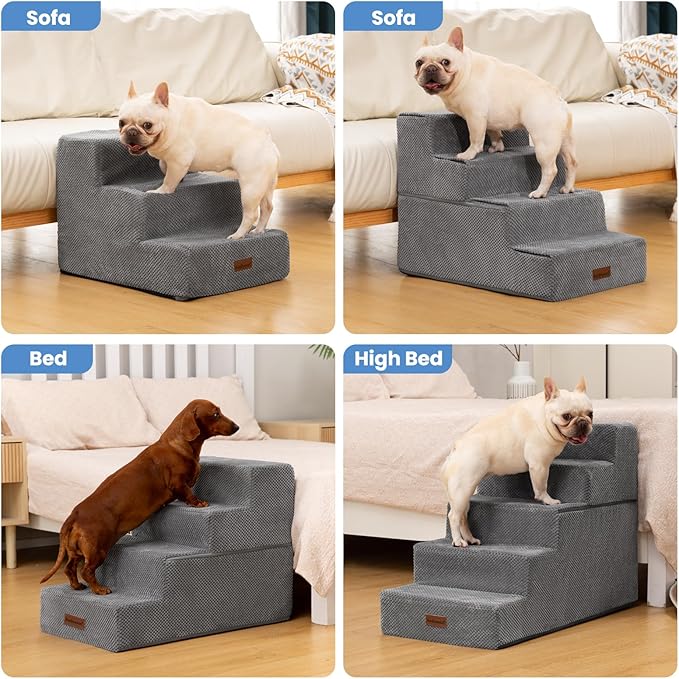 Dog Stairs for Small Dogs & Cats,3-Step Extra Wide Non-Slip Pet Steps for Couch Sofa and Chair,Grey,15.7" H-PawvioPets