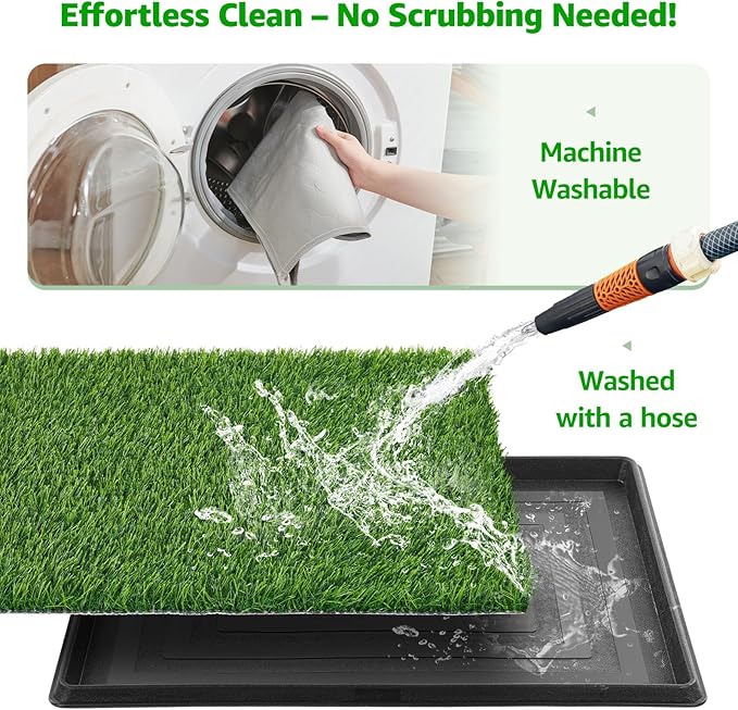 Dog Grass Large Patch Potty Tray, Dog Litter Box, Artificial Grass Mat Bathroom Turf for Pet Training, Washable Puppy Pee Pad, Perfect Indoor/Outdoor Portable Potty Pet Loo (Tray 41''x26'')-PawvioPets