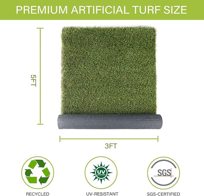 Dog Grass Pads 3 x 5 FT Artificial Grass Pee Pads for Dogs Potty Fake Grass Rug Turf Mat for Dogs Training Indoor Outdoor Garden Lawn Artificial Grass Rug-PawvioPets