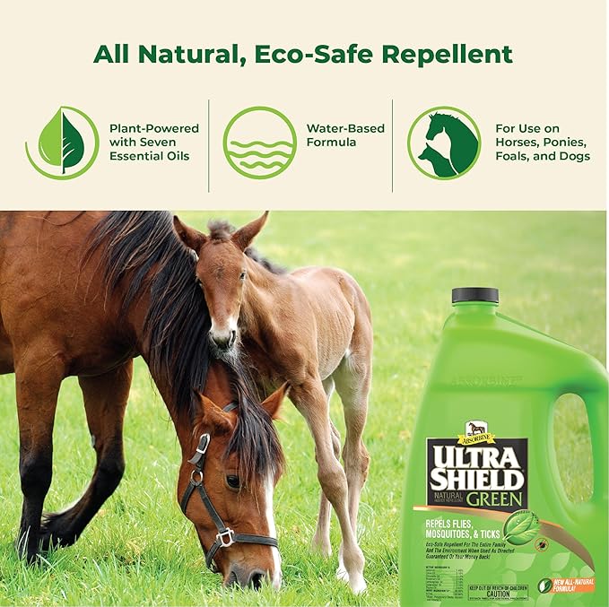 Absorbine UltraShield Green All-Natural Fly & Insect Repellent for Horses & Dogs, Essential Oils Repel & Control, 128oz Bottle, No Sprayer-PawvioPets