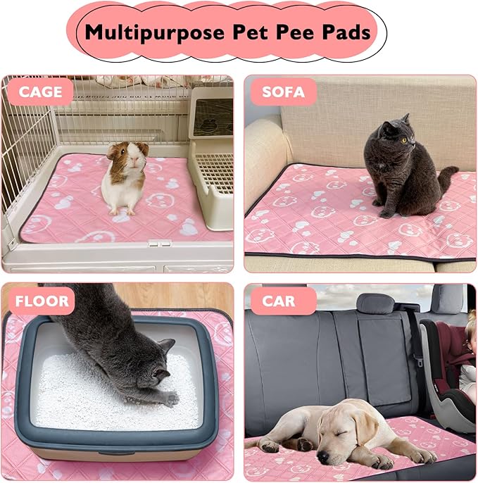 4 Pack Guinea Pig Bedding - Washable Guinea Pig Cage Liners, Waterproof Reusable & Anti Slip Pee Pads Super Absorbent Mats for Small Animals Pet Rabbit Bunny Hamster Rat (Pink, 24 x 18 Inch)-PawvioPets