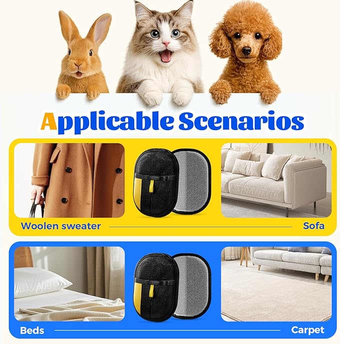 2Pcs Electrostatic Gloves Pet Hair Removal, Pet Hair Remover Glove, Washable Reusable Dogs Cats Hair Gloves for Furniture Bed Sheets Couch Clothes Carpet Car-PawvioPets