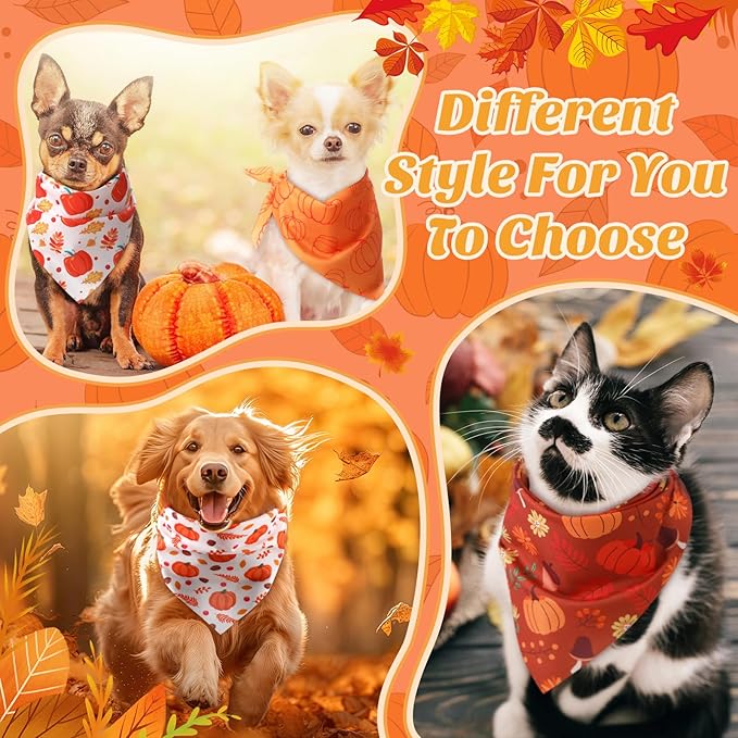 Abbylike 200 Pcs Fall Dog Bandanas Bulk Pumpkin Bandanas for Dogs Pets Triangle Kerchief Bibs Scarf for Fall Autumn Thanksgiving Costume Photo Props Accessories Pet Shops Adoption Events, 25 Styles-PawvioPets