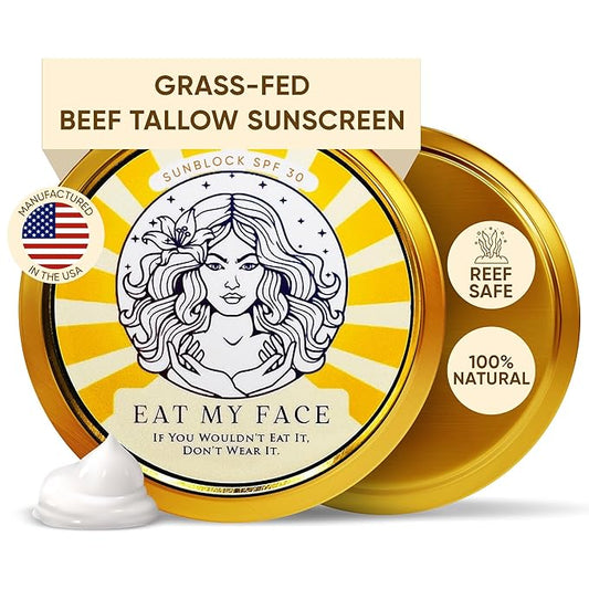 Beef Tallow Sunscreen Organic with Non Nano Zinc Oxide Formula for Daily Protection, 4oz Reef Safe Sunblock, SPF 30 All Natural Chemical Free Sunscreen, Made in USA, Natural Organic Sunblock for Skin-PawvioPets