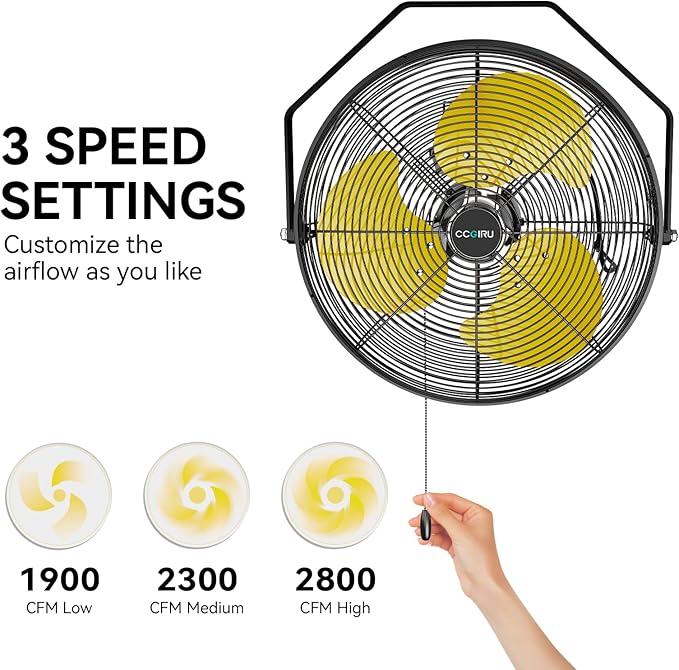 2800 CFM 12" Industrial Wall Mount Fan with 2 Pack, High Velocity 3-Speed Metal Wall Mounted Fan with powerful Motor Covered Patio, Greenhouse, Gazebo, UL Listed-PawvioPets