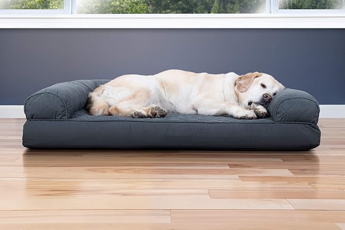 Furhaven Cooling Gel Dog Bed for Large Dogs w/ Removable Bolsters & Washable Cover, For Dogs Up to 95 lbs - Quilted Sofa - Iron Gray, Jumbo/XL-PawvioPets