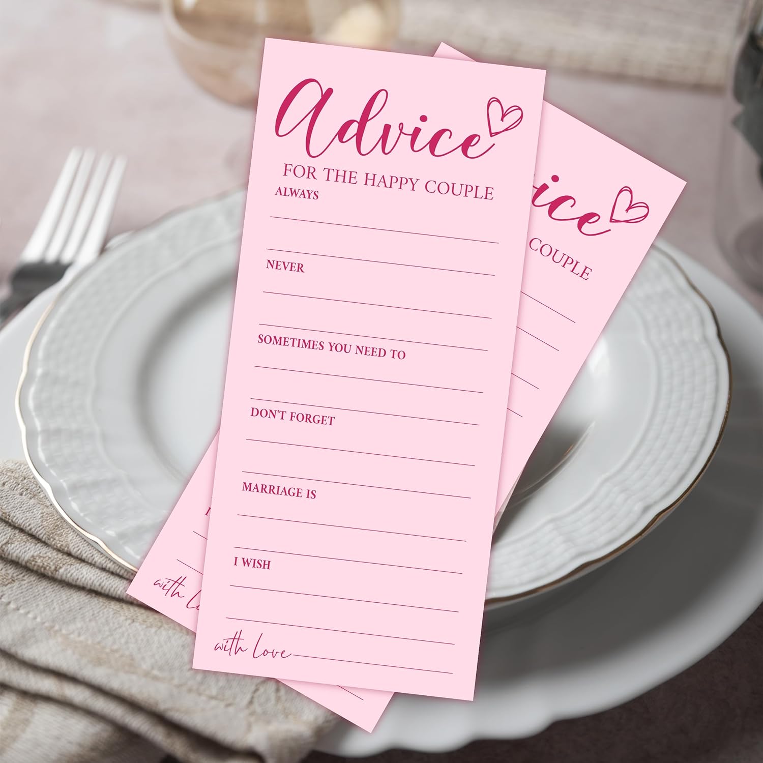 4x9 Inch Wedding Advice Cards, Advice and Wishes for The Mr and Mrs, Pink Bridal Shower Games for 25 Guests, Engagement Party Supplies, Wishes for Bride Wedding Receptio Decoration-A05