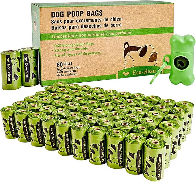 Dog Poop Bags, 60 Rolls / 900 Count Dog Waste Bags with Dispenser and Leash Clip, Unscented, Extra Thick and Strong Poop Bags for Dogs-PawvioPets