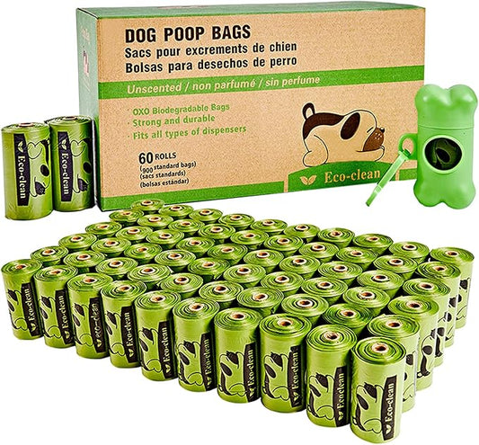 Dog Poop Bags, 60 Rolls / 900 Count Dog Waste Bags with Dispenser and Leash Clip, Unscented, Extra Thick and Strong Poop Bags for Dogs-PawvioPets