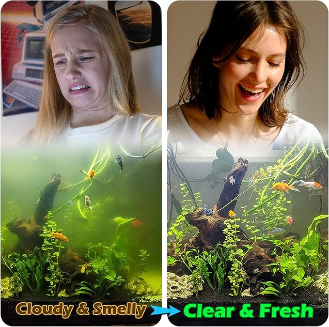 COOSPIDER Aquarium U-V Filter Green Clean Machine for 40-100 Gallon Fish Tank Crystal Clear 300GPH Submersible Water Pump Air Supply Wave Maker Green Killing-PawvioPets