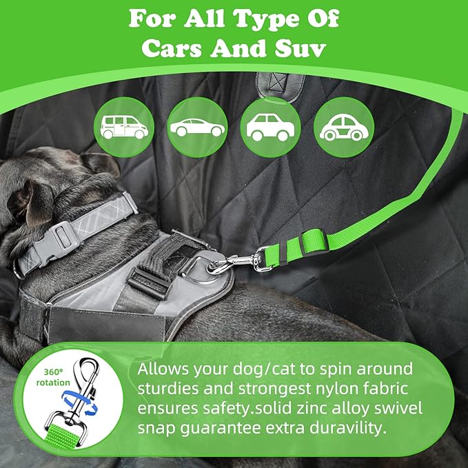 BWOGUE 2 Packs Dog Cat Safety Seat Belt Strap Car Headrest Restraint Adjustable Nylon Fabric Dog Restraints Vehicle Seatbelts Harness Green-PawvioPets