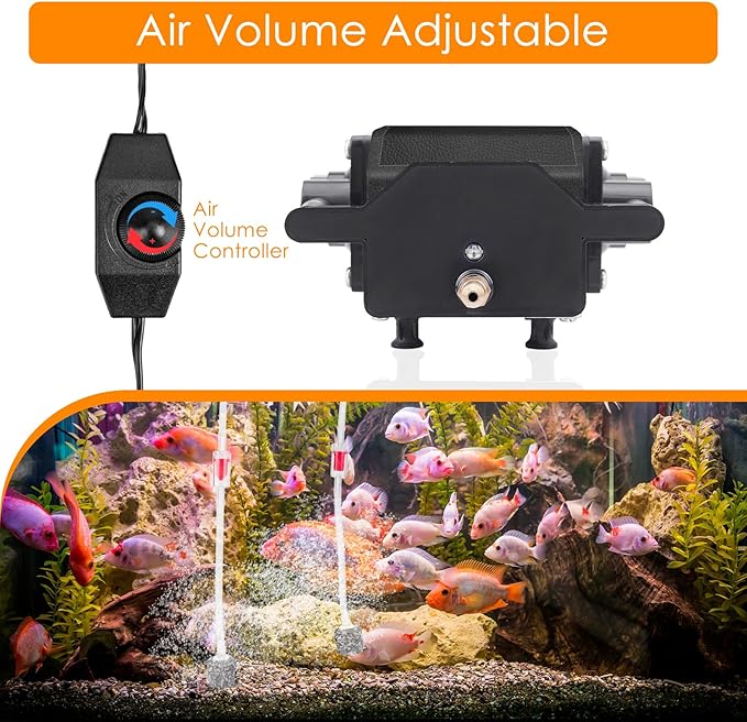 AquaMiracle 6/8/16W Quiet Fish Tank Air Pump 200/317/475GPH High Pressure Aquarium Air Pump Commercial Air Pump Pond Aerator Bubbler Hydroponics Air Pump-PawvioPets