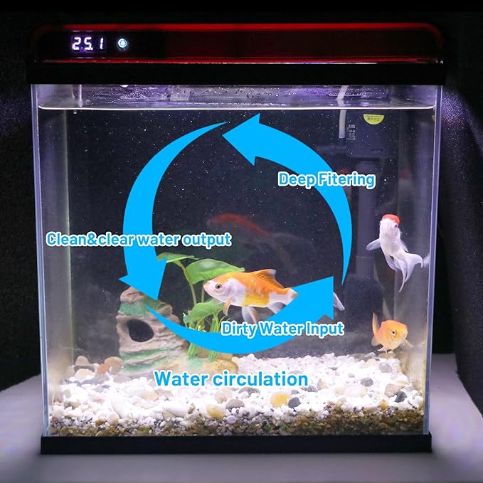 5 Gallon Glass Fish Tank Aquarium Starter Kit - Self-Cleaning, Ultra-Quiet Filter Pump, 3-Color LED Lights, Smart Temp Monitoring for Betta Fish, Shrimp, Kids Gift-PawvioPets