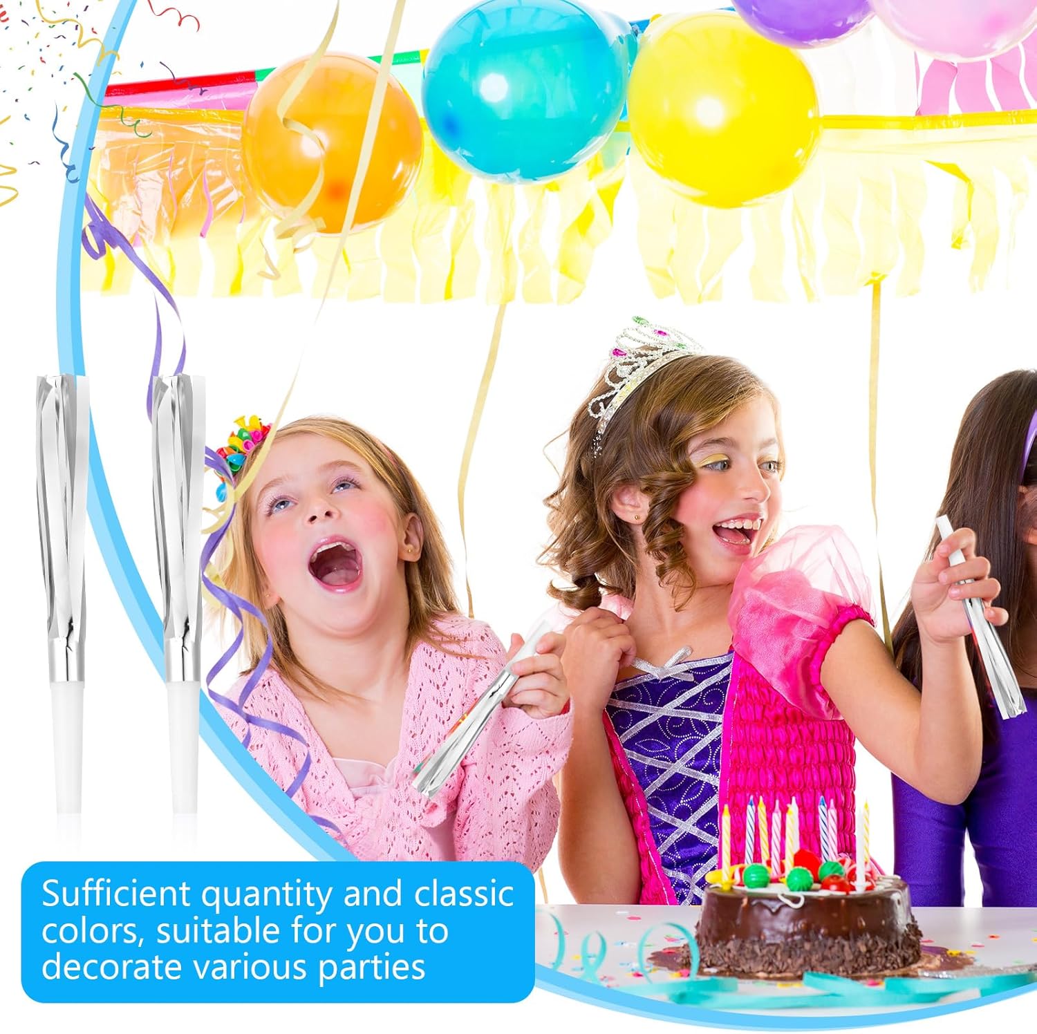 Metallic Fringed Noise Makers, for Noise Makers Party Favors, New Year Party, Baby Shower, Kids Birthday, 48 Pcs, Gold, Silver, Black