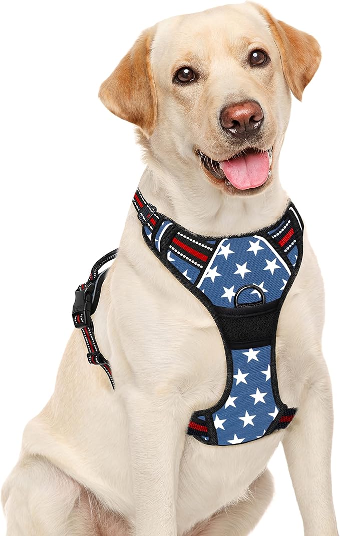BARKBAY No Pull Dog Harness Large Step in Reflective Dog Harness with Front Clip and Easy Control Handle for Walking Training Running(Star,L)-PawvioPets