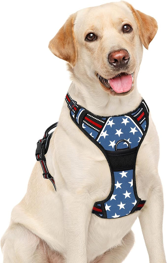 BARKBAY No Pull Dog Harness Large Step in Reflective Dog Harness with Front Clip and Easy Control Handle for Walking Training Running(Star,L)-PawvioPets