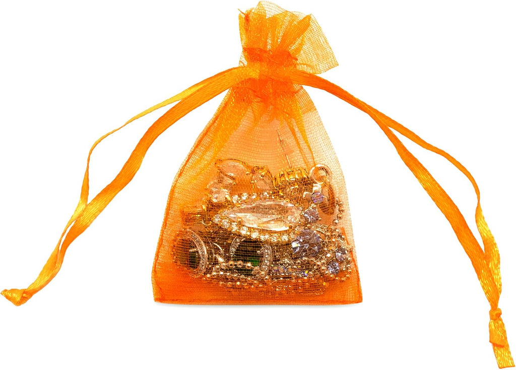 TheDisplayGuys 100-Pack XS 2 x 2 3/4" Orange Sheer Organza Gift Bags with Drawstring, Jewelry Halloween Candy Treat Wedding Party Favors Mesh Pouch