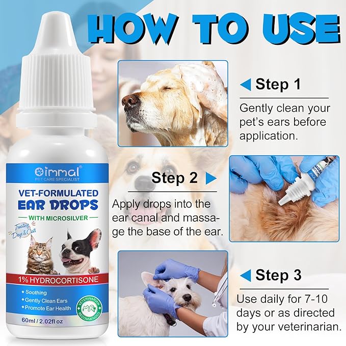 Dog Ear Infection Treatment, Cat & Dog Ear Cleaner for Itchy Relief, Antiseptic,Waxing,Cleansing, Ear Mite Treatment for Dog Cats, Yeast Ears Infection Treatment for Dogs, 2.02fl.oz-PawvioPets