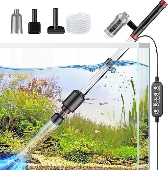 Electric Aquarium Vacuum Gravel Cleaner: 24W Fish Tank Vacuum Gravel Cleaner with Strong Suction for Automatic Water Change Algae Remover Sand Wash Water Shower and Water Circulation, Timed Off-PawvioPets