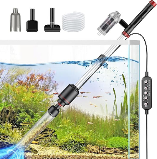 Electric Aquarium Vacuum Gravel Cleaner: 24W Fish Tank Vacuum Gravel Cleaner with Strong Suction for Automatic Water Change Algae Remover Sand Wash Water Shower and Water Circulation, Timed Off-PawvioPets
