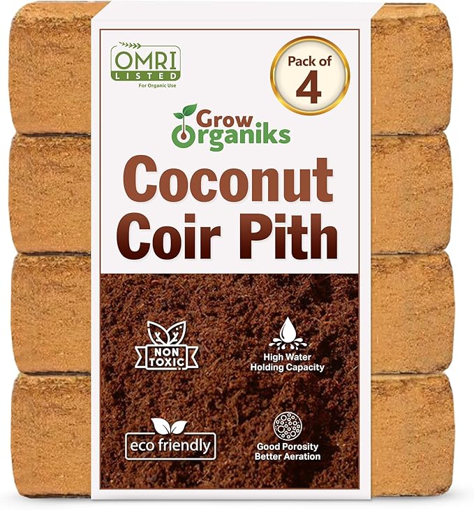 4 Pack Premium Coco Coir Brick for Plants | 100% Organic Compressed Coconut Coir Bricks Starting Mix, Coco Coir Fiber Coconut Husk for Planting, Gardening, Potting Soil Substrate, Herbs, 1.4 LB/Brick-PawvioPets