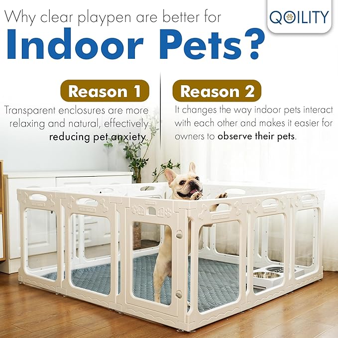 Clear Dog Playpen Indoor, Effectively Relieves Pet Anxiety, Suitable for Most Dogs, White-PawvioPets