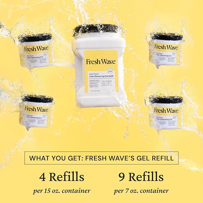 Fresh Wave Lemon Odor Removing Gel Refill, 63 oz. - Safer Odor Absorbers for Home, Natural Plant-Based Odor Eliminator, Every 15 oz. lasts 30-60 Days, For Cooking, Trash & Pets-PawvioPets