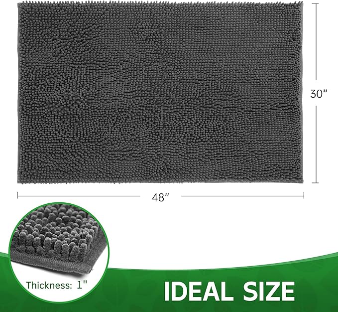 Dog Door Mat Indoor Entrance, 48" x 30" Absorbent Quick-Drying Mud Rugs, Non-Slip Door Rugs for Entryway Indoor Washable, Soft Chenille Dog Mat for Muddy Paws-PawvioPets