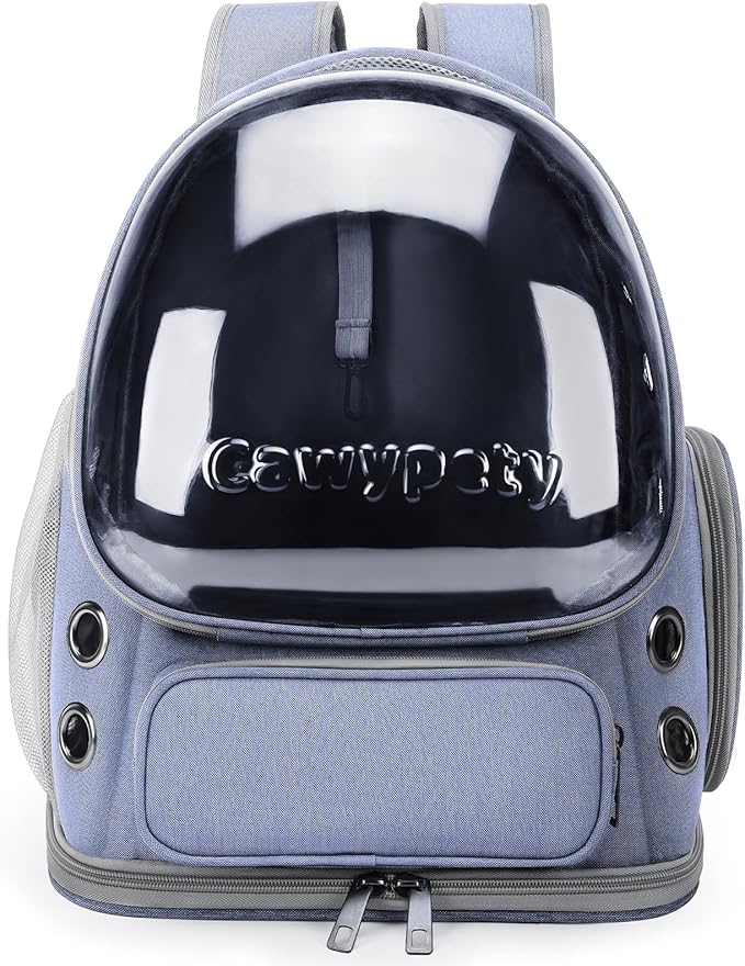 Cat Backpack Carrier, Breathable Cat Carrier Large Space Bubble Pet Backpack for Kitty Small Dog up to 12lbs, Transparent & Foldable Pet Carrier for Travel Hiking (Blue-PawvioPets