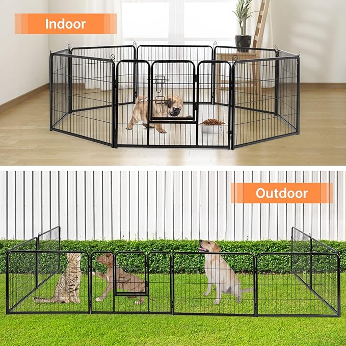 BestPet Dog Playpen Indoor 24 inch 8 Panels Metal Dog Pen Pet Dog Fence Outdoor Exercise Pen with Doors,Pet Puppy Playpen for RV Camping Yard, Black-PawvioPets