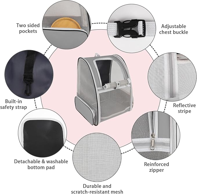 Cat Backpack Carrier,Pet Carrier Airline Approved for Small Dog Cat Puppy Kitten Bunny,Ventilated Mesh Design Animal Backpack for Hiking Camping Travel Bag (Light Grey)-PawvioPets